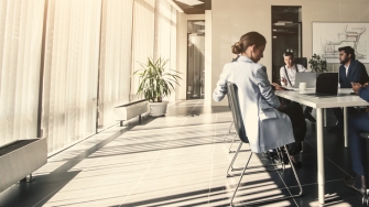 woman sitting at desk